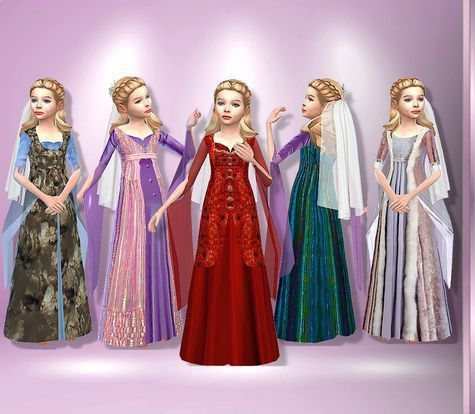 the four dresses are all different colors