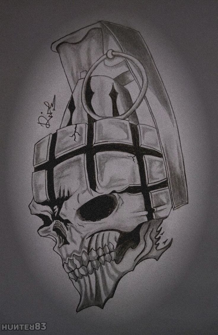 a drawing of a skull wearing a helmet