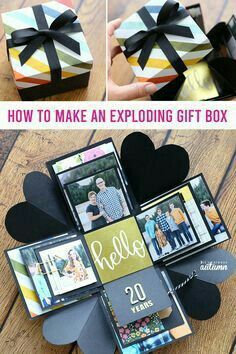 two pictures show how to make an exploding gift box for someone's special day