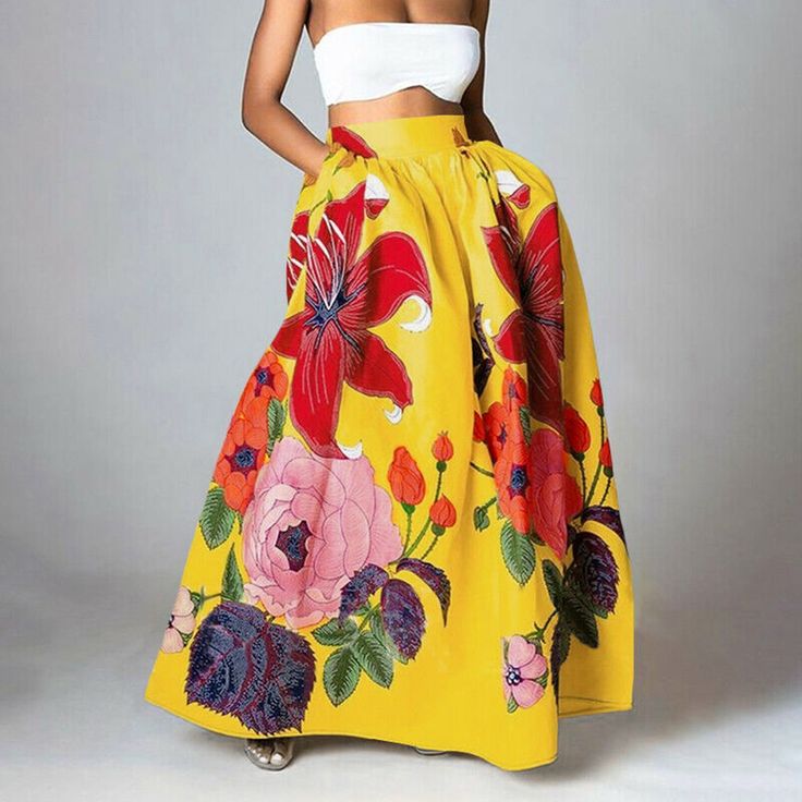 Mortilo Women Bohemian Floral Print Skirt High Waist Party Beach Pocket Long Maxi Skirt - Walmart.com Holiday Skirts, Jeans For Girls, Sunflower Daisy, High Waisted Maxi Skirt, Shoes For Summer, Womens Maxi Skirts, Long Skirts For Women, Half Skirt, Skirt Maxi