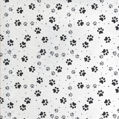 a white background with black paw prints on it