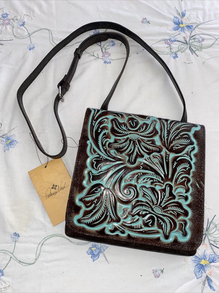 PATRICIA NASH GIRONA C/B TURQUOISE TOOLED LEATHER XBDY BAG STYLE P892133-REAR FIND! Fashionably Late, Tool Bag, Tooled Leather, Bag Style, Leather Tooling, Coach Dinky Crossbody, Bird House, Fashion Bags, Bags Handbags