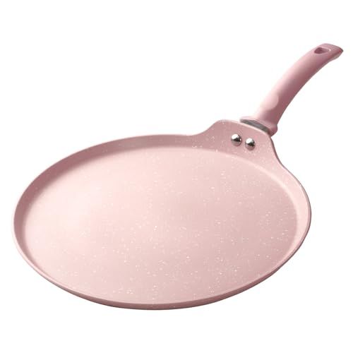 a pink frying pan with handles on a white background