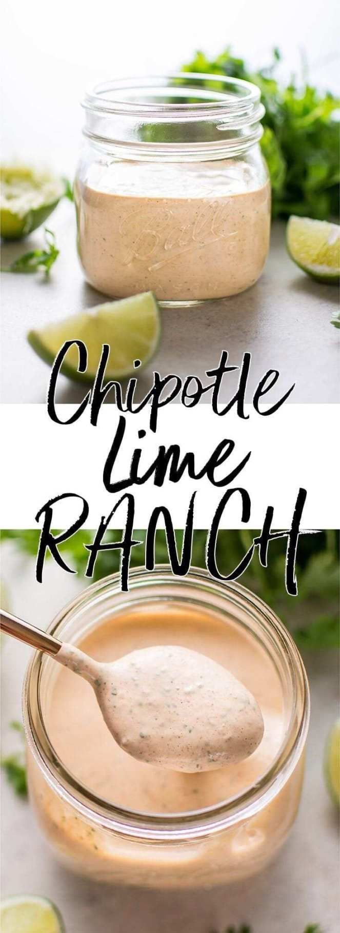 the ingredients for chipotle lime ranch are shown in mason jars and on top of each other