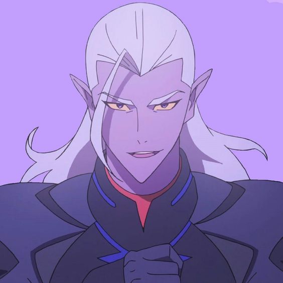 an anime character with long white hair and blue eyes wearing a black outfit, standing in front of a purple background