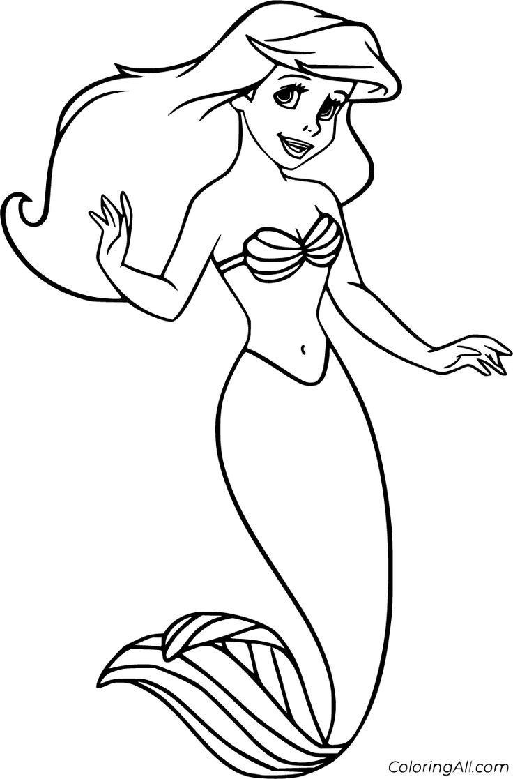 the little mermaid from disney's princess ariel coloring page with her hair blowing in the wind