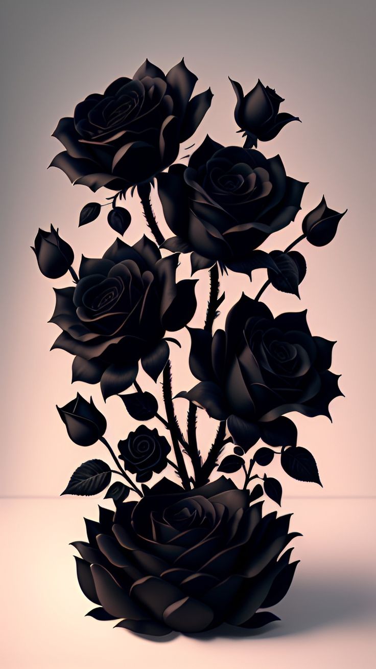 a bunch of black roses sitting in a vase