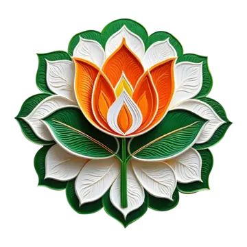 an orange and white flower with green leaves on it's center, in the shape of a lotus