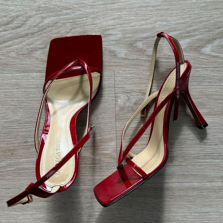 Never Worn Brand New With Box, Dust Bags, Etc 39eu Red Slingback Sandals For Evening, Red Evening Sandals With Padded Heel, Elegant Red Sandals With Wrapped Heel, Elegant Red Evening Sandals, Elegant Red Sandals, Elegant Red Sandals For Formal Occasions, Designer Red Sandals With Padded Heel, Red Slingback Heels For Evening, Red Patent Leather Sandals For Formal Occasions