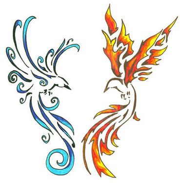 two colorful birds with different designs on them