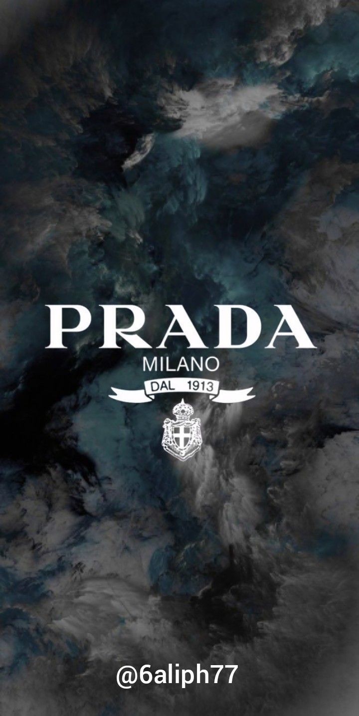 an advertisement for prada in the sky with clouds and water behind it, as well as