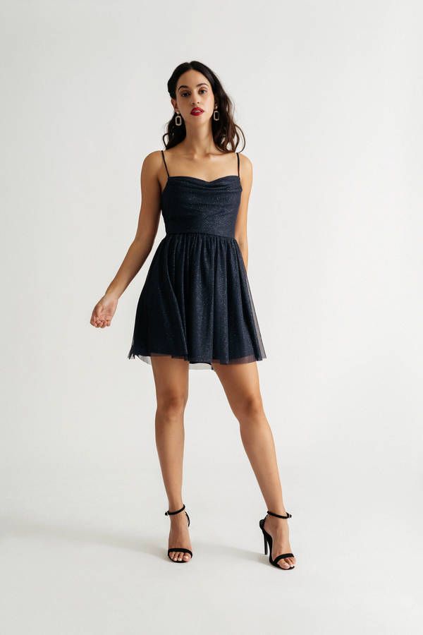 Chatting You Up Navy Mesh Glitter Pleated Skater Mini Dress - $41 | Tobi US Glitter Mini Dress With Spaghetti Straps For Evening, Evening Mini Dress With Glitter And Spaghetti Straps, Holiday Glitter Dress With Spaghetti Straps, Holiday Dresses With Glitter And Spaghetti Straps, Glitter Mini Dress With Sweetheart Neckline, Glamorous Spaghetti Straps Mini Dress For Homecoming, Glitter Mini Dress With Spaghetti Straps For Night Out, Flirty Mini Backless Dress For Prom, Glitter Mini Dress For Prom