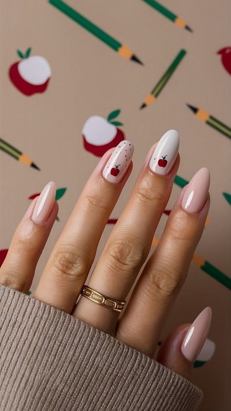 Nail Ideas For Teachers, Simple Teacher Nails, School Theme Nails, Teacher Nails Designs Back To School, School Themed Nails, Cute School Nails, Back To School Nails For Teachers, Teacher Nail Ideas, Easy To Do Nail Designs