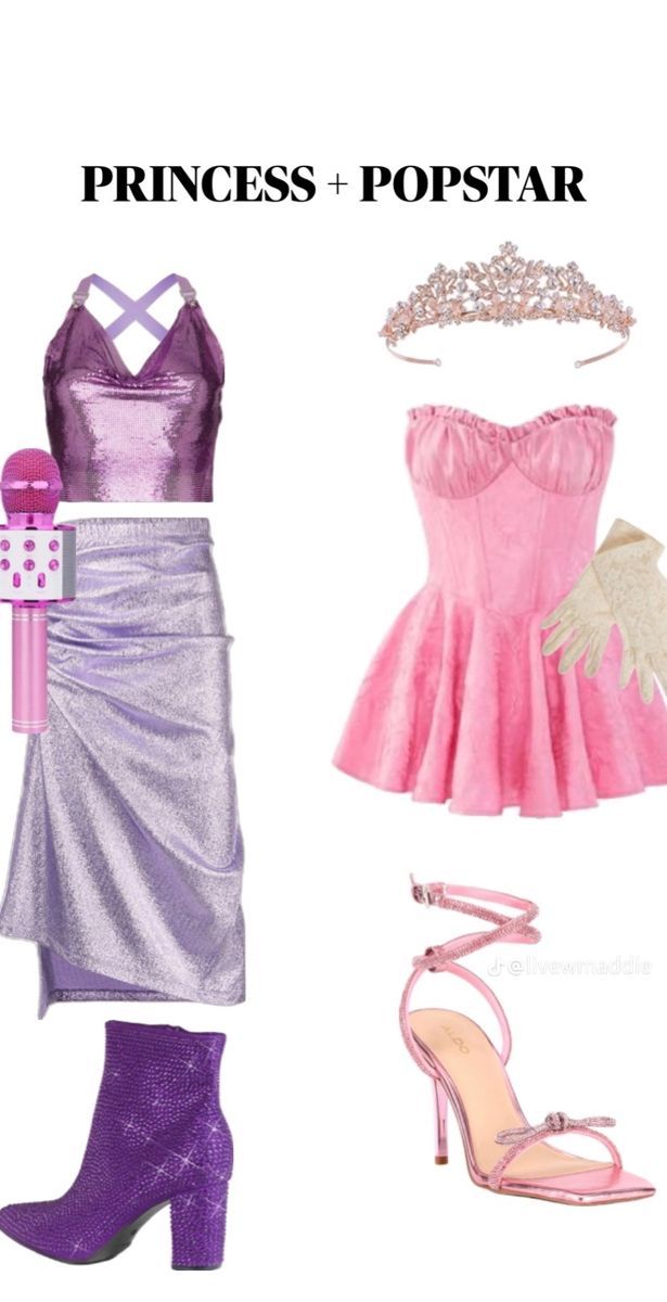 princess and popstar dress up with high heeled shoes, tiara and bracelets