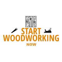 the start woodworking now logo is shown in orange and black on a white background