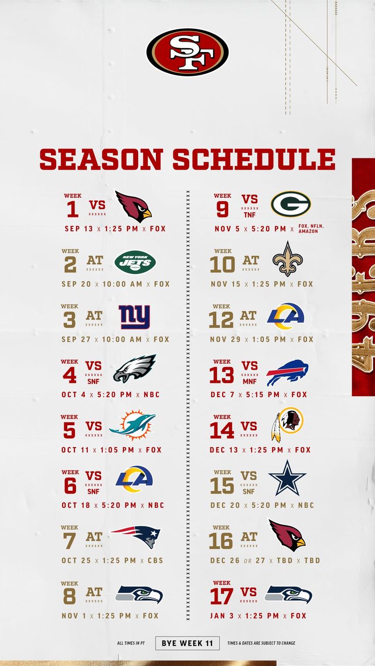 the nfl season schedule for each team