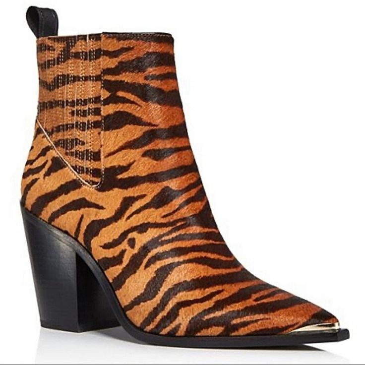 Kenneth Cole West Side Tiger Print Booties Sz11 Dyed Calf Hair Elastic Gore For Flexible Fit Pull On Pointed Metal Reinforced Toe Metal K C Emblem Pull On Stacked Heel Tiger Print Calf Hair Upper Leather Lining Rubber Sole So Luxurious! New Without Box Smoke Free Top Rated Seller Fast Shipping Retail $230 Questions? Leave A Comment Below! Black Patent Boots, Grey Ankle Boots, Kenneth Cole Shoes, Patent Boots, New West, Leather Heeled Boots, Western Booties, Block Heel Ankle Boots, Chelsea Ankle Boots