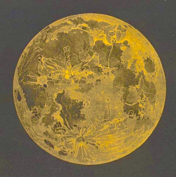 an image of the surface of the moon with yellow ink on it's surface