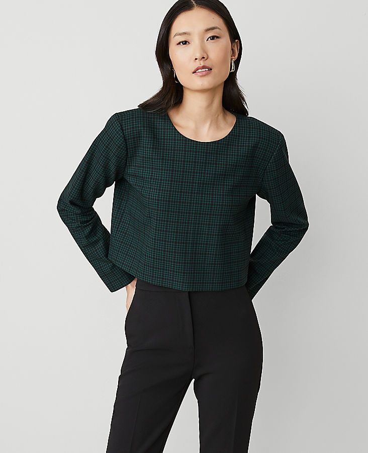 Shop Ann Taylor for effortless style and everyday elegance. Our plaid top checks off all the boxes in a streamlined silhouette. Crew neck. Long sleeves. Hidden back zipper with hook-and-eye closure. Lined.,Hit:Hits at waist,Imported:Imported,Length:17 1/4" long,Fabrication:Shell: 68% Polyester, 30% Rayon, 2% Spandex; Lining: 100% Polyester,Garment Care:Machine Washable Plaid Long Sleeve Top by Ann Taylor Size regular - 2 Green Multi Women's Regular, Crew, Neck, Long, Sleeve, Suit, Tops, Tops, Shell 68%, Polyester, 30%, Rayon, 2%, Spandex Lining 100%, Polyester, Machine, Washable Plaid Tops For Workwear In Fall, Plaid Top For Fall Workwear, Plaid Long Sleeve Tops For Office, Chic Plaid Tops For Office, Fitted Plaid Tops For Business Casual, Chic Houndstooth Pattern Tops For Workwear, Chic Houndstooth Tops For Workwear, Chic Houndstooth Workwear Tops, Chic Houndstooth Pattern Tops