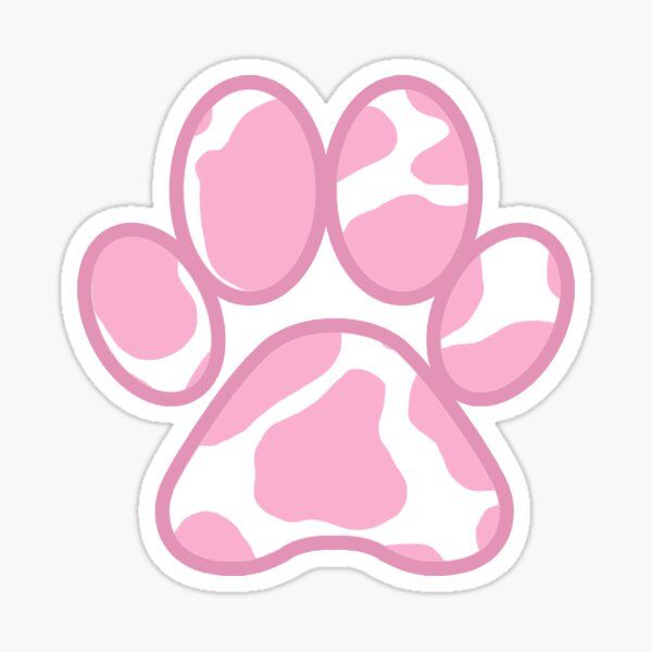 a pink and white animal paw print sticker on a white background with the words, `