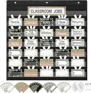 Amazon.com: Qeeenar Classroom Jobs Pocket Chart with 96 Cards and 3 Hooks Class Management Educational Schedule for Teacher Back to School Supplies(Plant) : Office Products Plant Office, Teacher Bulletin Boards, Classroom Bulletin Board, Classroom Schedule, Job Cards, Class Jobs, Teacher Helper, Teacher Back To School, Visual Schedule