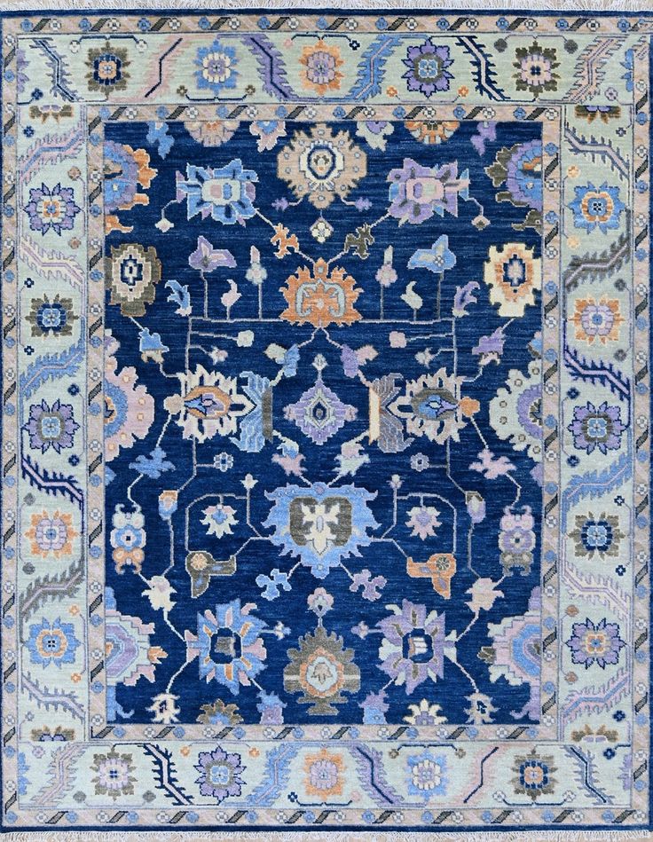 Oushak Handwoven Traditional Rug Light Blue Hand Knotted Rug, Blue Orientalist Rug, Blue Arabian Rug, Dark Blue Rug, Dining Table Rug, Oushak Rug Red, Antique Oushak Rugs, Oushak Rug Landry & Arcari Rugs And Carpeting, Large Scale Floral