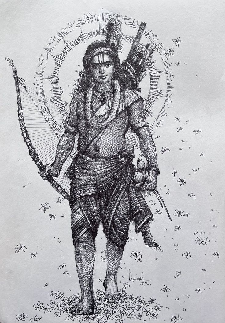 a drawing of a man with two arrows in his hand and an arrow on his shoulder