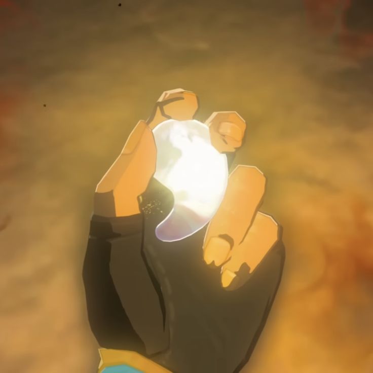 an animated hand holding a glowing ball in the middle of it's palm area