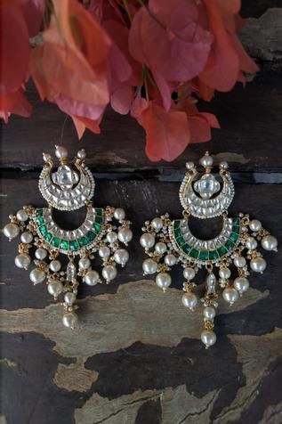 Shop for Riana Jewellery Bead Drop Tiered Chandbali Earrings Online at Aza Fashions Green Kundan Chandbalis For Reception, Green Chandbalis For Reception And Festivals, Chandbali Jeweled Bridal Earrings For Reception, Jeweled Chandbali Bridal Earrings For Reception, Green Chandbalis For Diwali Reception, Green Bollywood Chandbalis For Reception, Green Chandbalis For Reception And Diwali, Green Chandbali Bridal Earrings For Reception, Jeweled Chandbalis For Reception And Festivals