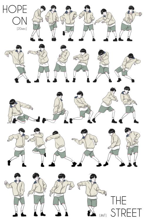 various poses and gestures for the character in the animated movie,'the street dancer '