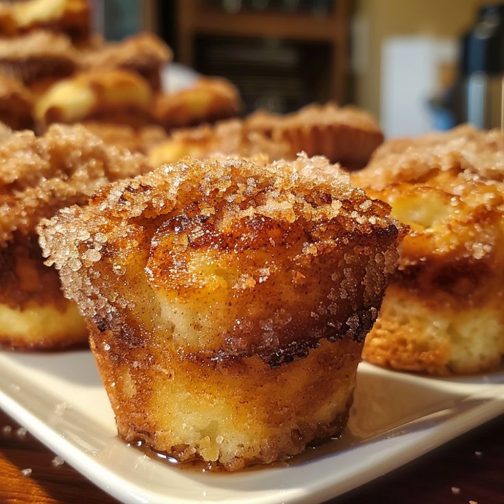 several small pastries are sitting on a white plate with powdered sugar toppings