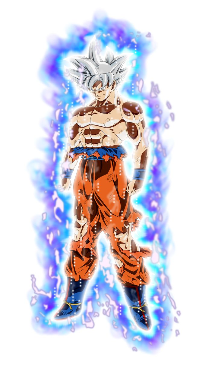 the dragon ball gohan is standing in front of blue flames