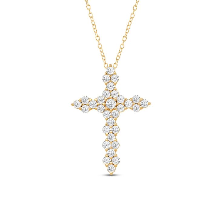 This diamond cross necklace makes an elegant display of your commitment to your faith. The cross pendant is decorated with a cluster of diamonds that pack a ton of sparkle. Sized to perfection at 27mm, this diamond cross pendant is perfect for daily wear. Diamond Cross Necklace, Gorgeous Engagement Ring, Diamond Cross Pendants, Diamond Cross, Diamond Cluster, Love Symbols, Conflict Free Diamonds, The Cross, Diamond Gemstone