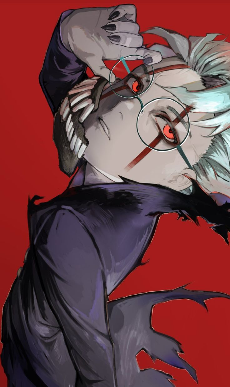 an anime character with white hair and red eyes