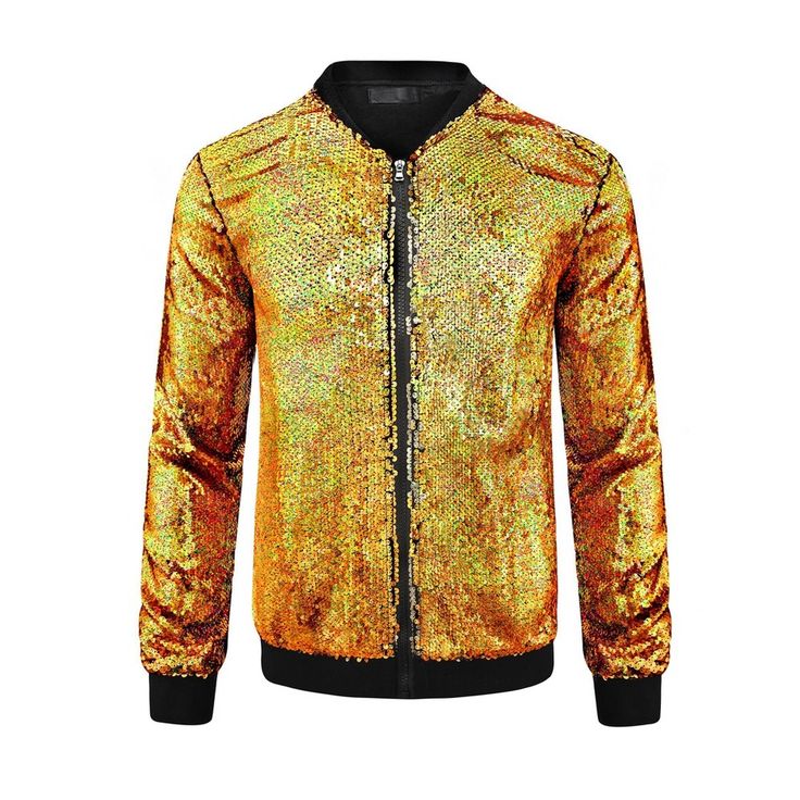 Stand out from the crowd in this shimmering sequin jacket that adds a touch of glamour and makes your outfit sparkly and glamorous. You can wear it at parties, nightclubs, music festivals, dance clubs, Christmas events and more to show your personality and uniqueness. Makes a great gift for birthdays, anniversaries and holidays. Metallic Disco Outerwear For Party, Party Season Outerwear With Contrast Sequin, Metallic Outerwear For Winter Party, Metallic Outerwear For Party In Winter, Metallic Winter Party Outerwear, Metallic Sequined Outerwear For Party, Metallic Sequin Party Outerwear, Metallic Sequined Party Outerwear, Metallic Outerwear For Fall Party