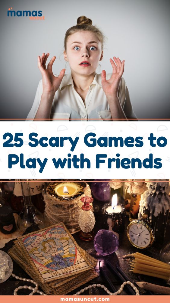 the cover of 25 scary games to play with friends, featuring an image of a woman holding her hands up