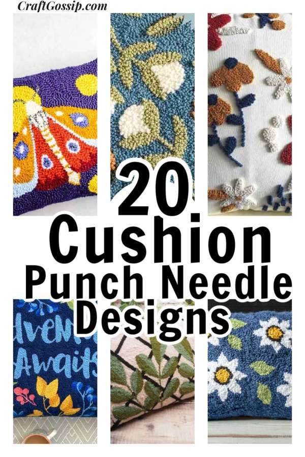 20 cushion punch needle designs with text overlay