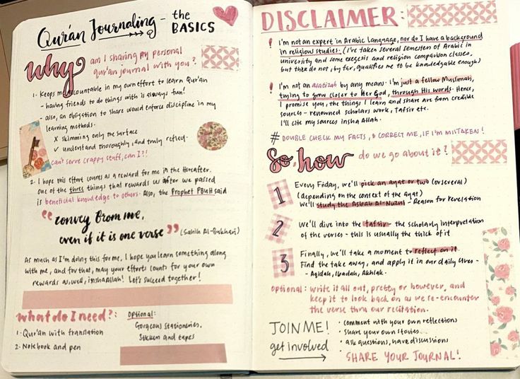 the inside pages of a planner book with pink writing on it, and some other things