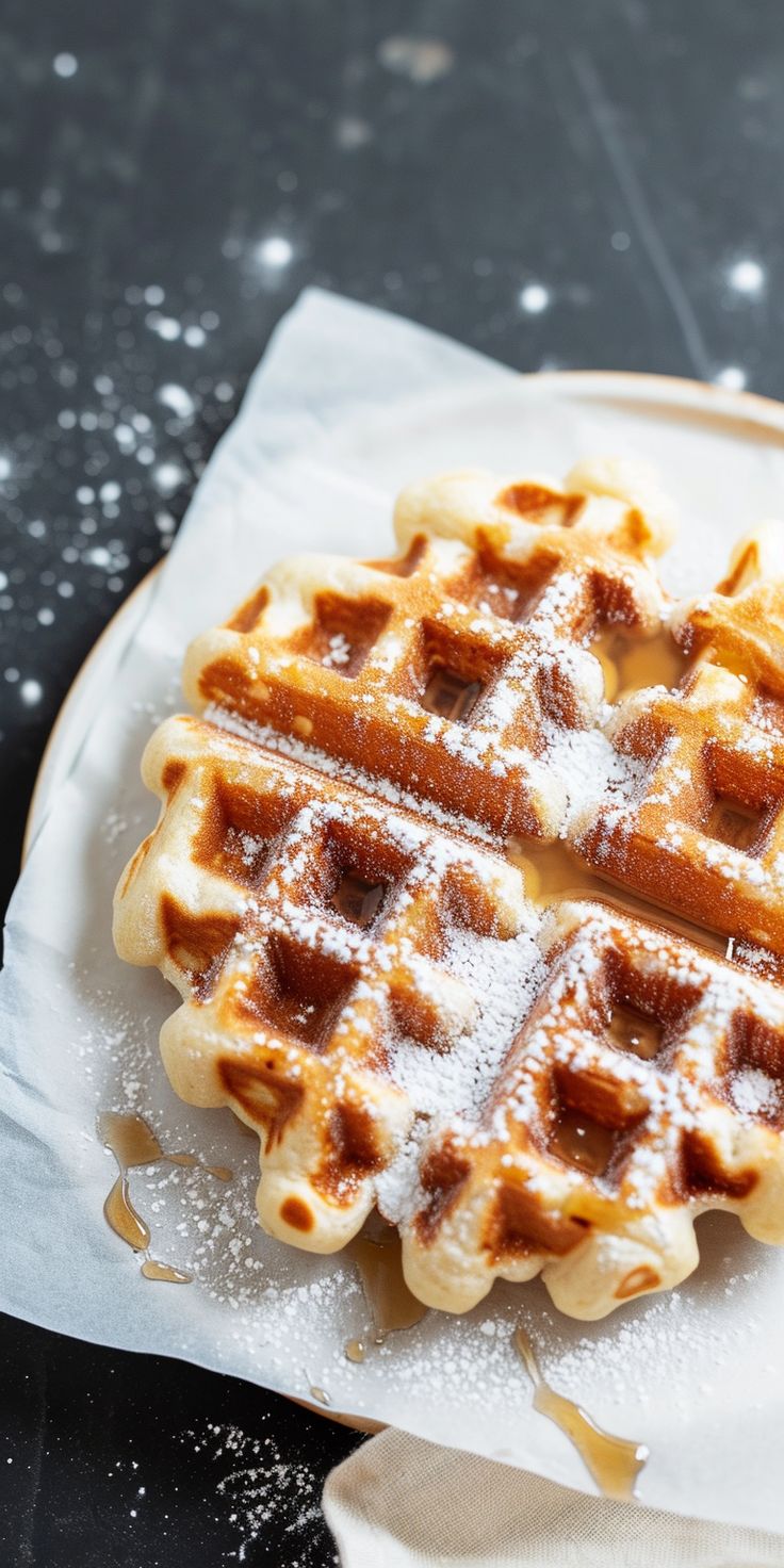 waffles on a plate with powdered sugar