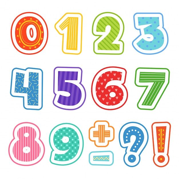 colorful numbers with different shapes and colors