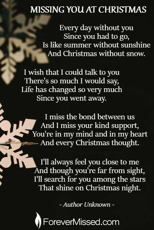 a poem written in white on a black background with snowflakes and the words missing you at christmas