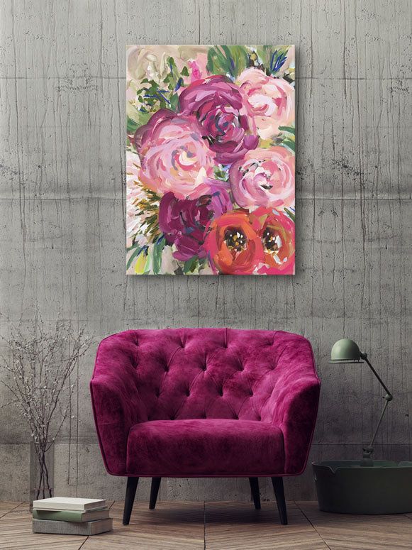 Soft Flowers Canvas Wall Art - GreenBox Art Soft Flowers, Painted Canvases, Colorful Cottage, Floral Creations, Flower Canvas Wall Art, Purple Rooms, Fabric Wall Decals, Flowers Wall Art, Flowers Canvas