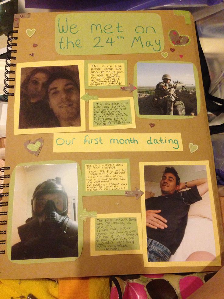 a scrapbook with pictures of people and words written on it that read we met on the 24th may