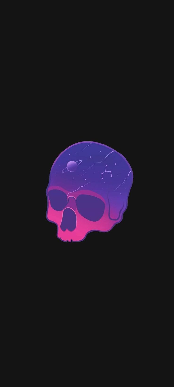 a purple and pink skull on a black background