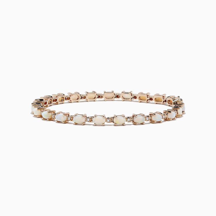 Effy Aurora 14K Rose Gold Opal and Diamond Bracelet, 4.72 TCW 14k Rose Gold Tennis Bracelet With Jewels, Rose Gold 14k Tennis Bracelet With 17 Jewels, Rose Gold Oval Bracelet Fine Jewelry, Rose Gold Oval Bracelet For Formal Occasions, Formal Rose Gold Oval Bracelet, Oval Rose Gold Bracelets For Formal Occasions, Elegant Oval Rose Gold Bracelet, Classic Flexible Rose Gold Bracelets, Flexible Rose Gold Bracelet In Fine Jewelry Style