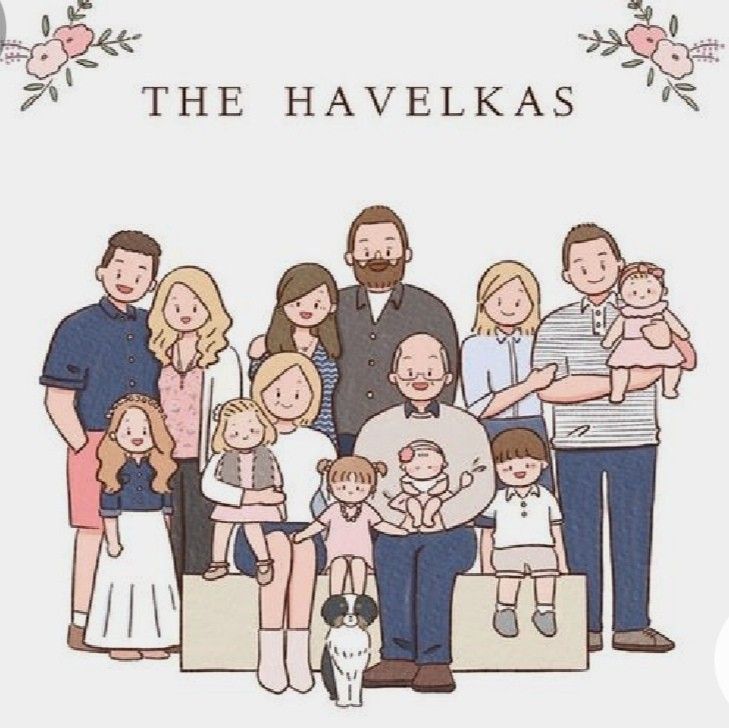 a family portrait with the words, the havelka's on it in front of them