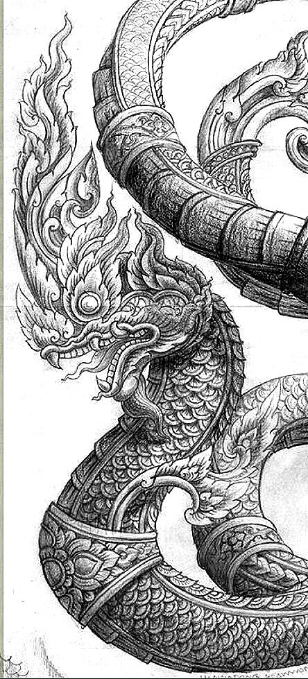 an ink drawing of two dragon heads on top of each other