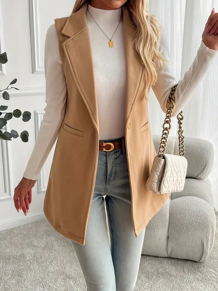 Vest Outfits For Women, Women Overcoat, Work Wear Women, Vest Outfits, Blazer Outfits, Western Outfits, Outfits Casuales, Fashion Online Shop, Vest Jacket