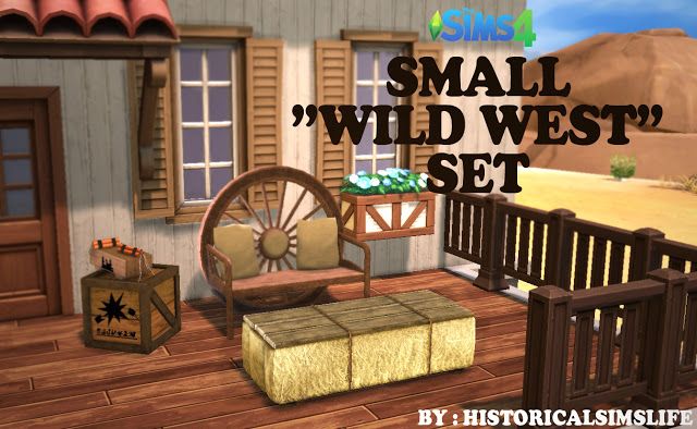 the small wild west set includes an old wagon, hay and other items