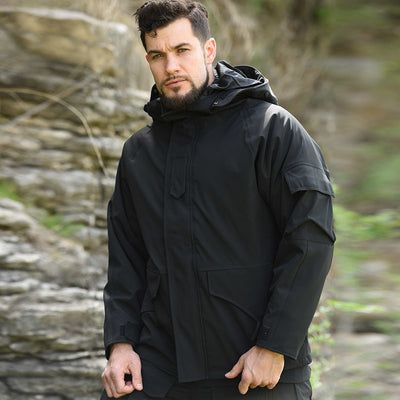 Winter Tactical Parka For Outdoor Work, Tactical Winter Parka For Outdoor Work, Durable Long Sleeve Tactical Windbreaker, Black Fleece Jacket For Outdoor, Tactical Long Sleeve Windbreaker For Outdoor, Tactical Long Sleeve Windbreaker For Outdoor Activities, Tactical Solid Outerwear For Outdoor Activities, Outdoor Techwear Fleece Jacket, Hooded Tactical Outerwear For Hiking